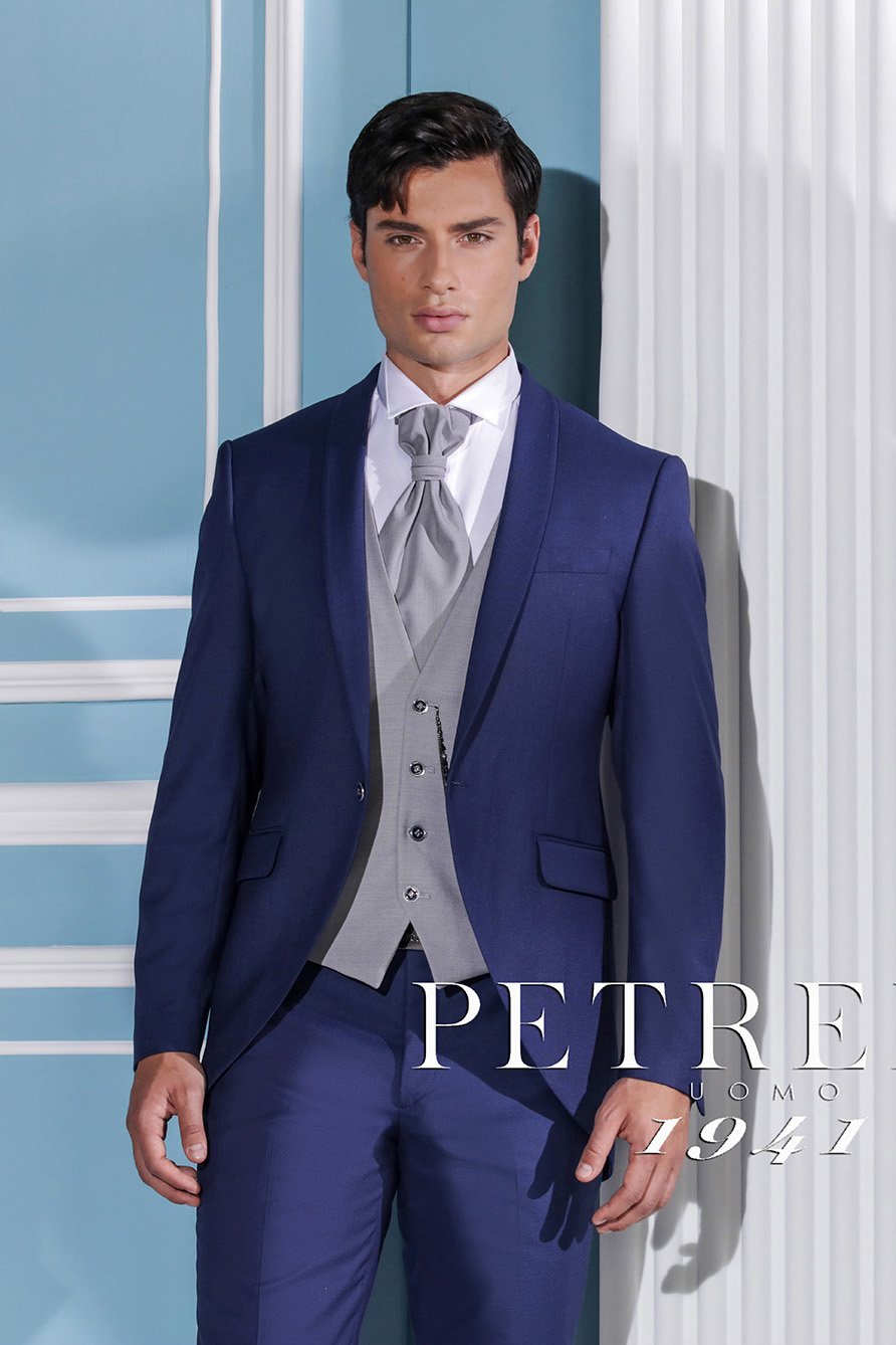 Abito da Sposo blu con gilet e cravattone grigio Petrelli Uomo 1941